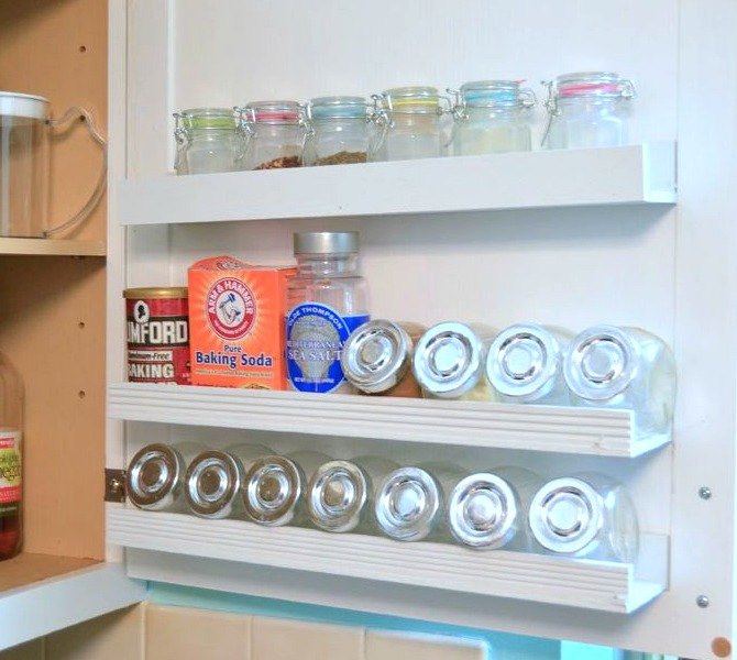 s 10 hidden spots in your kitchen you could be using for storage, kitchen design, storage ideas, Add spice shelves inside your cabinets