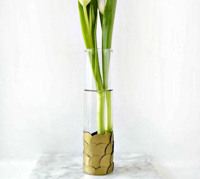 s 9 budget ways to add gleaming metallic accents, crafts, home decor, Add gold scallops to a plain glass vase