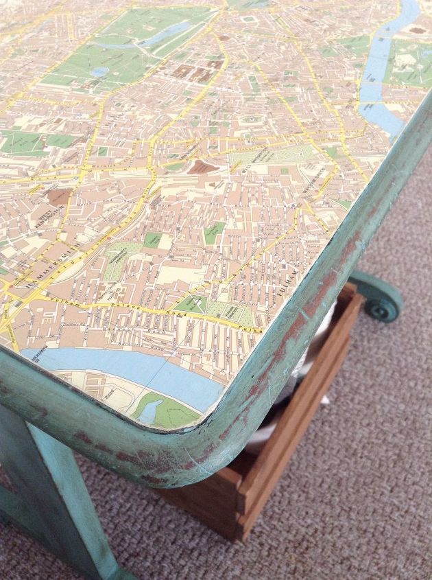 vintage table with london map decoupage, decoupage, painted furniture
