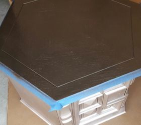 1960s octagon end table makeover pet bed in process