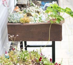 upcycled gnome garden, gardening, repurposing upcycling