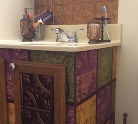 fabric covered vanity, bathroom ideas, painted furniture, reupholster, Project cost 24 00 to complete