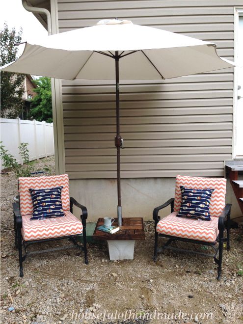 diy umbrella stand with side table, diy, how to, outdoor furniture