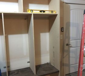diy garage mudroom lockers with lots of storage garageorganization, diy, foyer, shelving ideas, woodworking projects