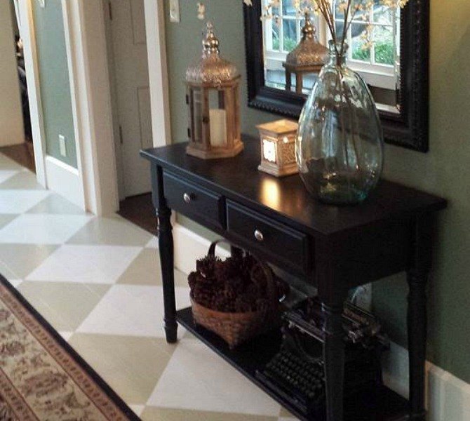 s 13 inexpensive entryway ideas that will make you smile every time you, crafts, foyer, Give your floor a paint job for a 4 39 redo