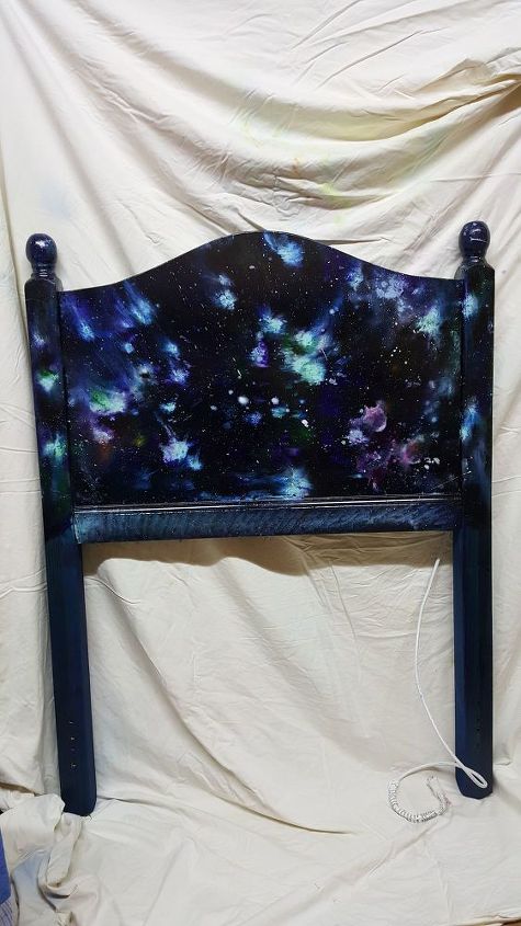 headboard boring to wow outta this world dyi galaxy night light, bedroom ideas, home decor, woodworking projects