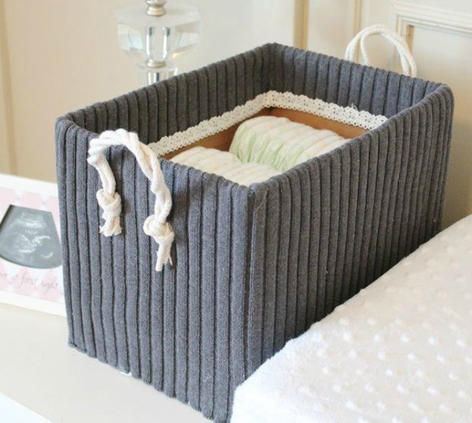s 15 reasons not to trash your ugly worn out sweaters, crafts, repurposing upcycling, Cover a cardboard box for cute storage