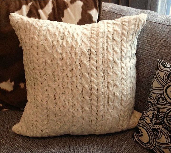 s 15 reasons not to trash your ugly worn out sweaters, crafts, repurposing upcycling, Give an old pillow a cozy upgrade