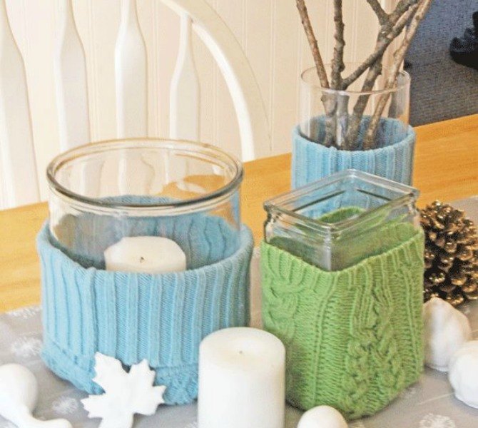 s 15 reasons not to trash your ugly worn out sweaters, crafts, repurposing upcycling, Wrap vases snugly for a comfy centerpiece