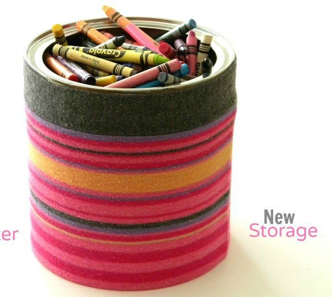 s 15 reasons not to trash your ugly worn out sweaters, crafts, repurposing upcycling, Cover a can for cute supply storage