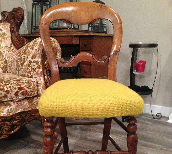 s 15 reasons not to trash your ugly worn out sweaters, crafts, repurposing upcycling, Use a shrunken shrug to update a ratty chair