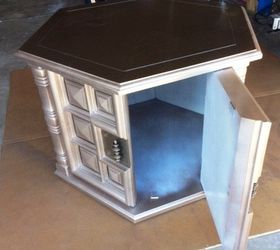 1960s octagon end table makeover pet bed in process