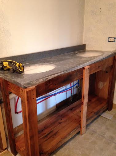 new barn wood vanity for master bathroom, bathroom ideas, diy, painted furniture, plumbing