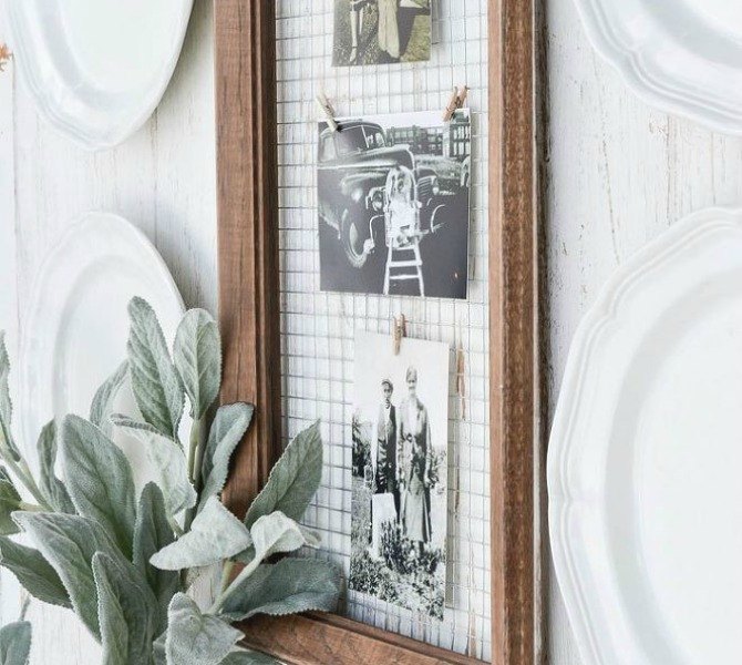 s 20 ways to get a fixer upper makeover without being on the show, home decor, painted furniture, rustic furniture, Display photos in a wire frame hanging