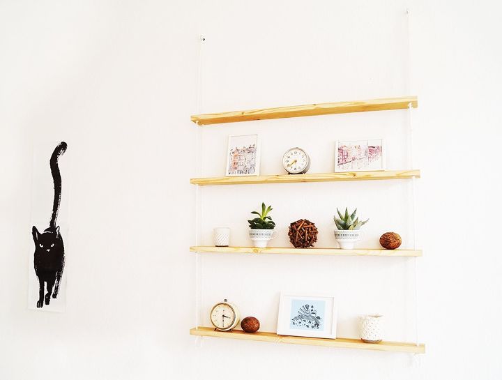a hanging rope shelf, diy, shelving ideas