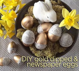 gold dipped newspaper eggs, crafts, easter decorations, seasonal holiday decor