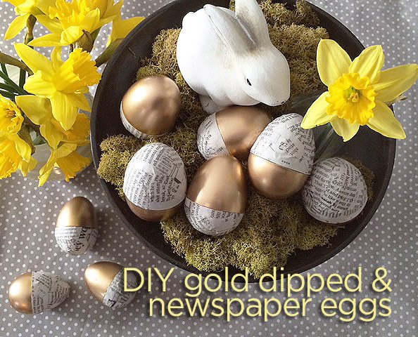 gold dipped newspaper eggs, crafts, easter decorations, seasonal holiday decor