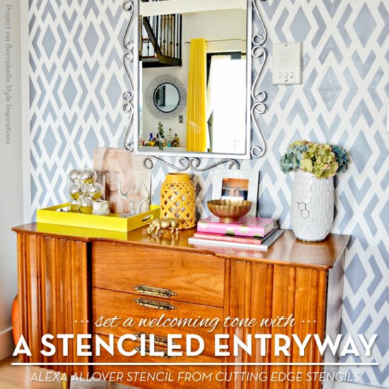 a stenciled entryway makeover using the alexa allover stencil, painting, wall decor