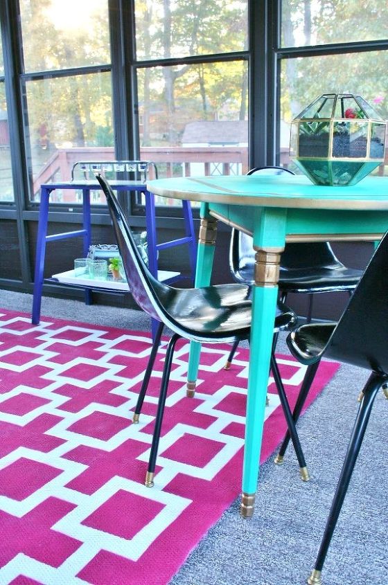 13 expensive looking outdoor rug ideas that cost less than 20, Make an intricate graphic with painters tape