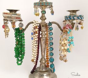 vintage silver candelabra jewelry tree, organizing, repurposing upcycling