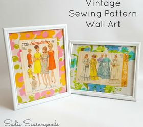 vintage sewing pattern wall art, reupholster, wall decor