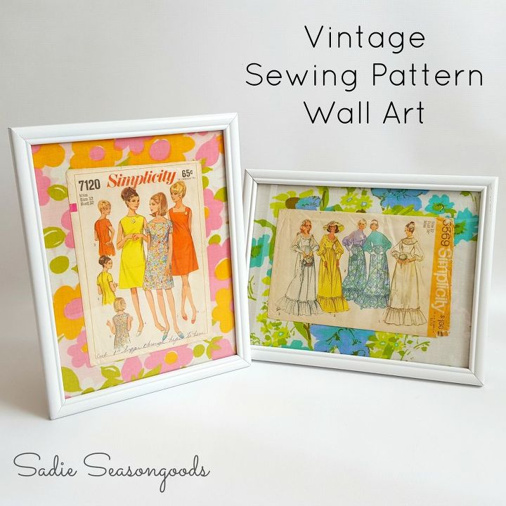 vintage sewing pattern wall art, reupholster, wall decor