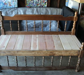 upcycled antique bed frame bench, diy, outdoor furniture, painted furniture, repurposing upcycling, rustic furniture, Huz built the bench