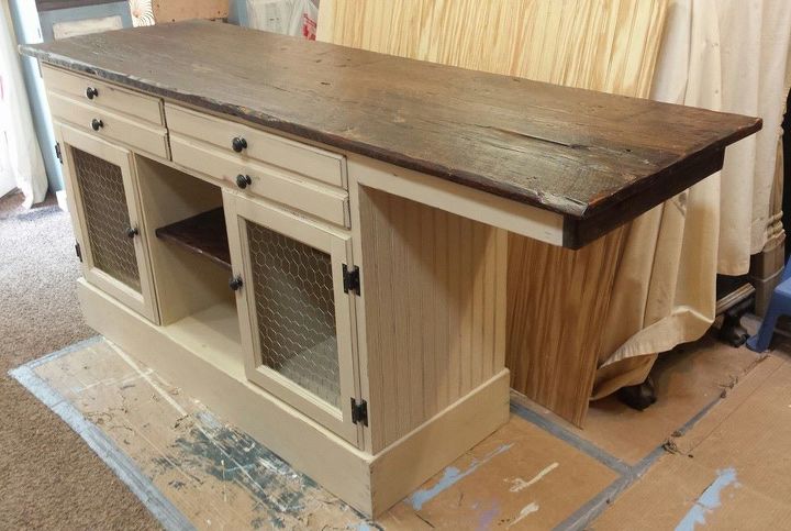 this buffet will be turned into a gorgeous barnwood top kitchen isla, chalk paint, diy, kitchen design, kitchen island, painted furniture, repurposing upcycling, woodworking projects