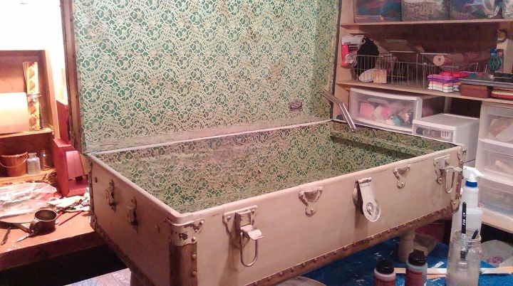 giving new life to an old trunk, painted furniture