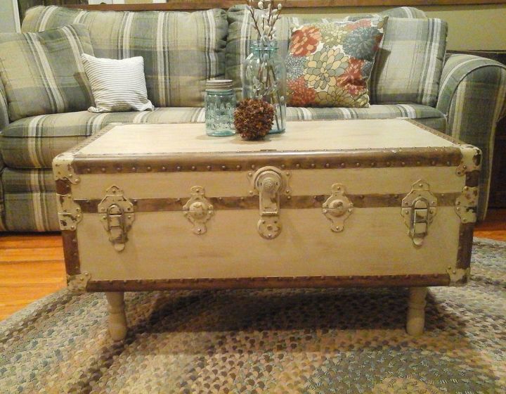giving new life to an old trunk, painted furniture
