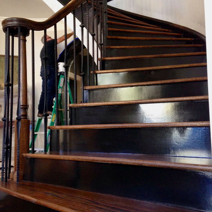 piano black sprayed finish, foyer, painting, stairs
