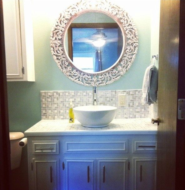 11 low cost ways to replace or redo a hideous bathroom vanity, Cover the ugly top in tiled mosaic