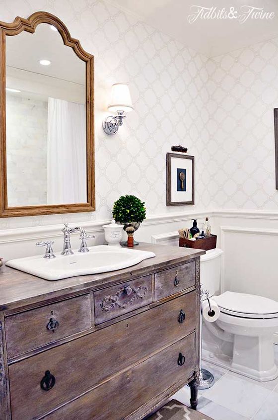 11 low cost ways to replace or redo a hideous bathroom vanity, Add a sink to an old favorite piece
