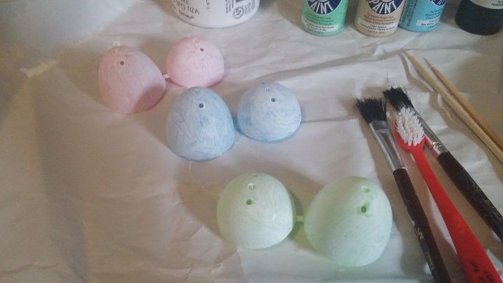 more painted plastic eggs, crafts, easter decorations, seasonal holiday decor, painted with white chalky paint