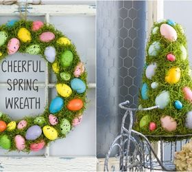 cheerful spring wreath and tree, crafts, easter decorations, seasonal holiday decor