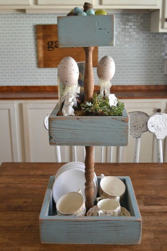 diy three tiered stand diymyspring, diy, easter decorations, repurposing upcycling, seasonal holiday decor, woodworking projects