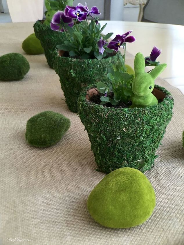 spring moss covered pots, container gardening, crafts, gardening
