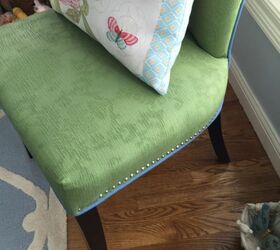 forgotten chair to outstanding in the sunroom, painted furniture, Close up of trim with cleaned up tacks