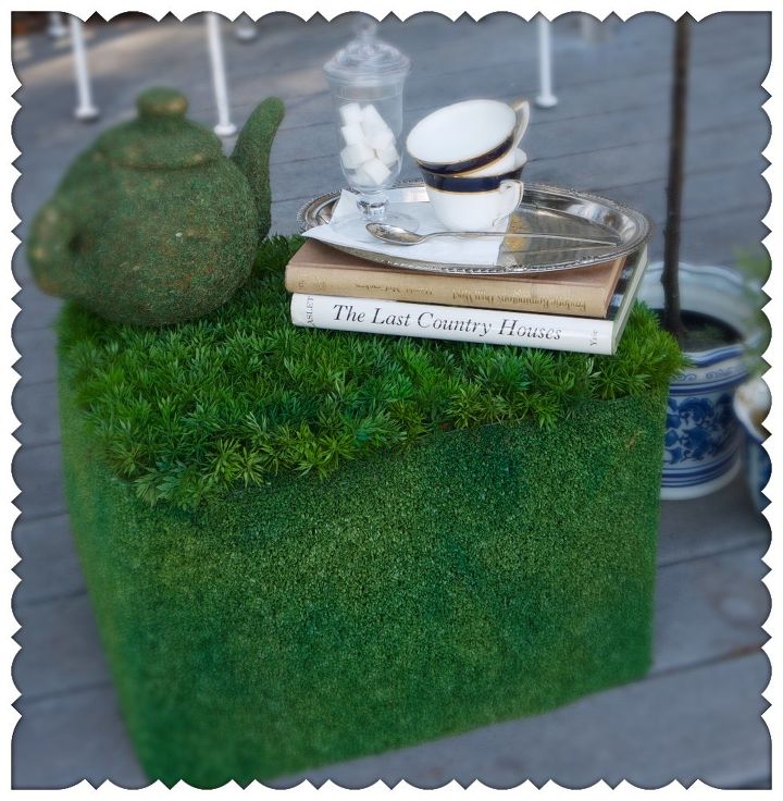 diy my spring blog hop faux grass ottoman, outdoor furniture, outdoor living, painted furniture
