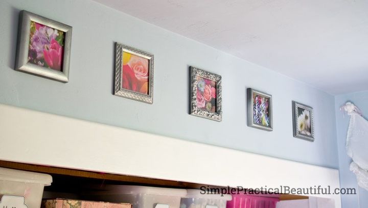 small frames with flower photos, repurposing upcycling, wall decor