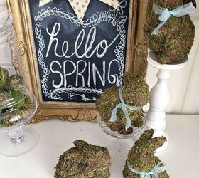 moss covered bunnies, easter decorations, seasonal holiday decor