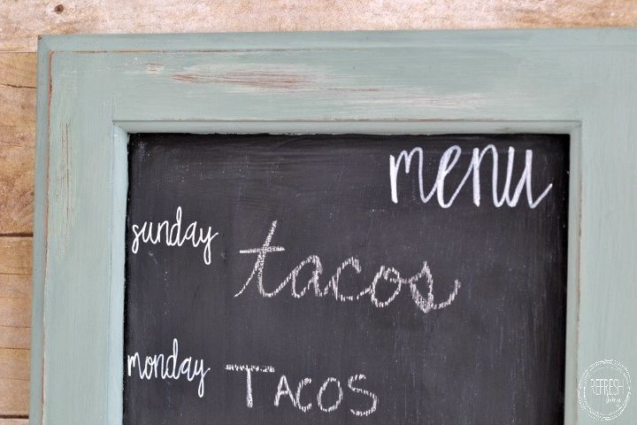 reuse an old cabinet door to make a weekly menu chalkboard, chalkboard paint, kitchen cabinets, organizing, repurposing upcycling