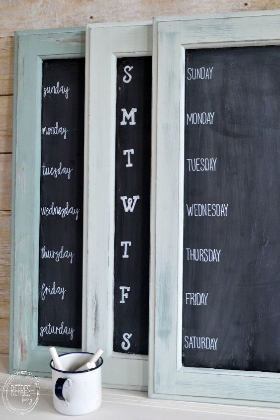 reuse an old cabinet door to make a weekly menu chalkboard, chalkboard paint, kitchen cabinets, organizing, repurposing upcycling