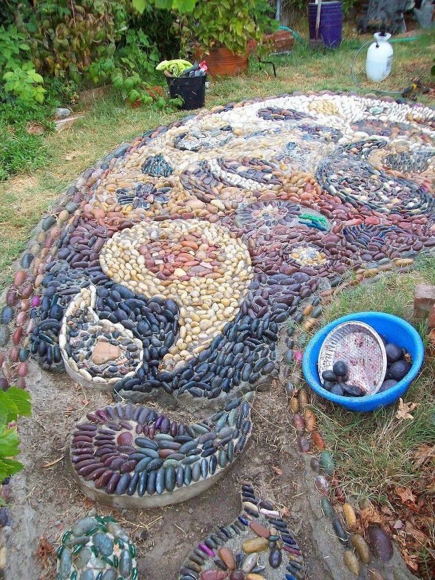 paislies inside of a paisley pebble mosaic, concrete masonry, landscape