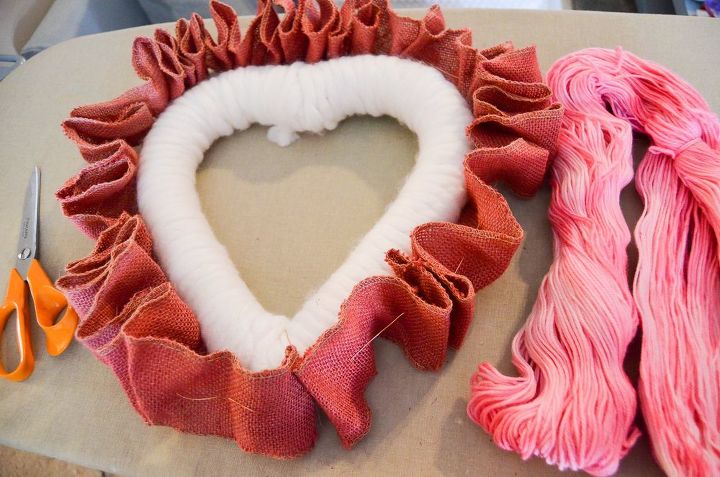 yarn and burlap heart wreath, crafts, how to, wreaths