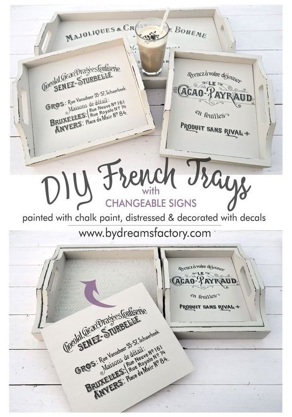 trays makeover french trays with changeable signs inserts, chalk paint, crafts