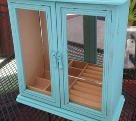 turquoise two door jewelry cabinet makeover, chalk paint, painted furniture, shabby chic