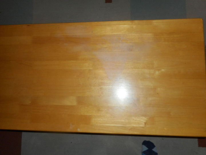 q help coffee table needs a makeover, painted furniture, painting wood furniture, White ish heat stains markers nail polish Can I paint with latex and protect somehow Bright Caribbean blue on legs with eggshell on top or vice versa