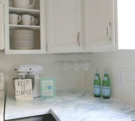 s 13 ways to transform your countertops without replacing them, bathroom ideas, countertops, kitchen design, Make glossy marble veins with a spray bottle