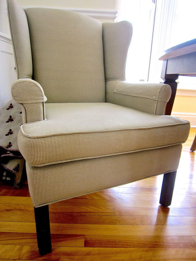diy wing back chair reupholster, Before